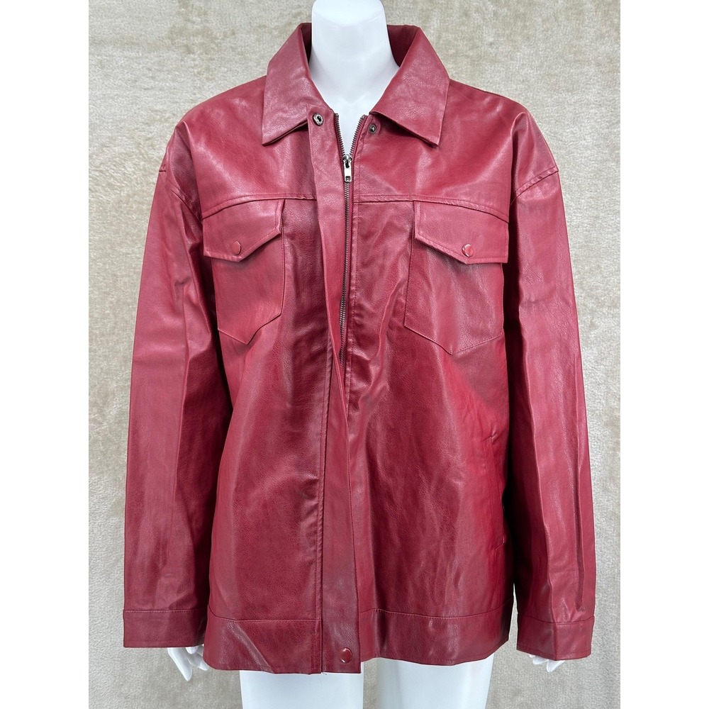 Princess Polly Jacket Womens 10 Callie Faux Leather Zip Travel Pockets Oversized
